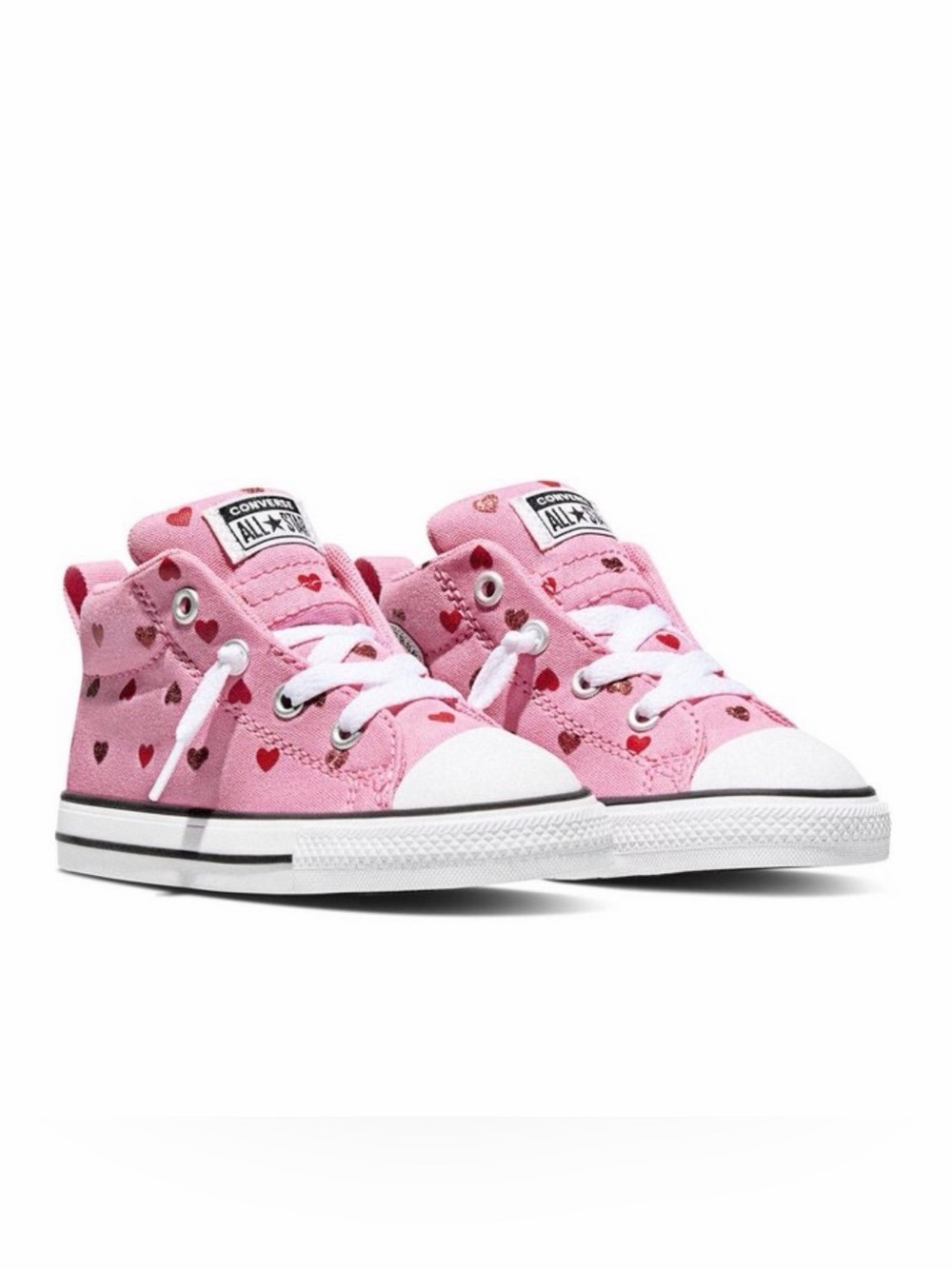 Converse Toddler Pink Heart Mid Top Sneakers, 6